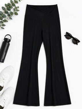 Sunzel Women’s Large Black Crossover Waist Flare Leggings Yoga Pants